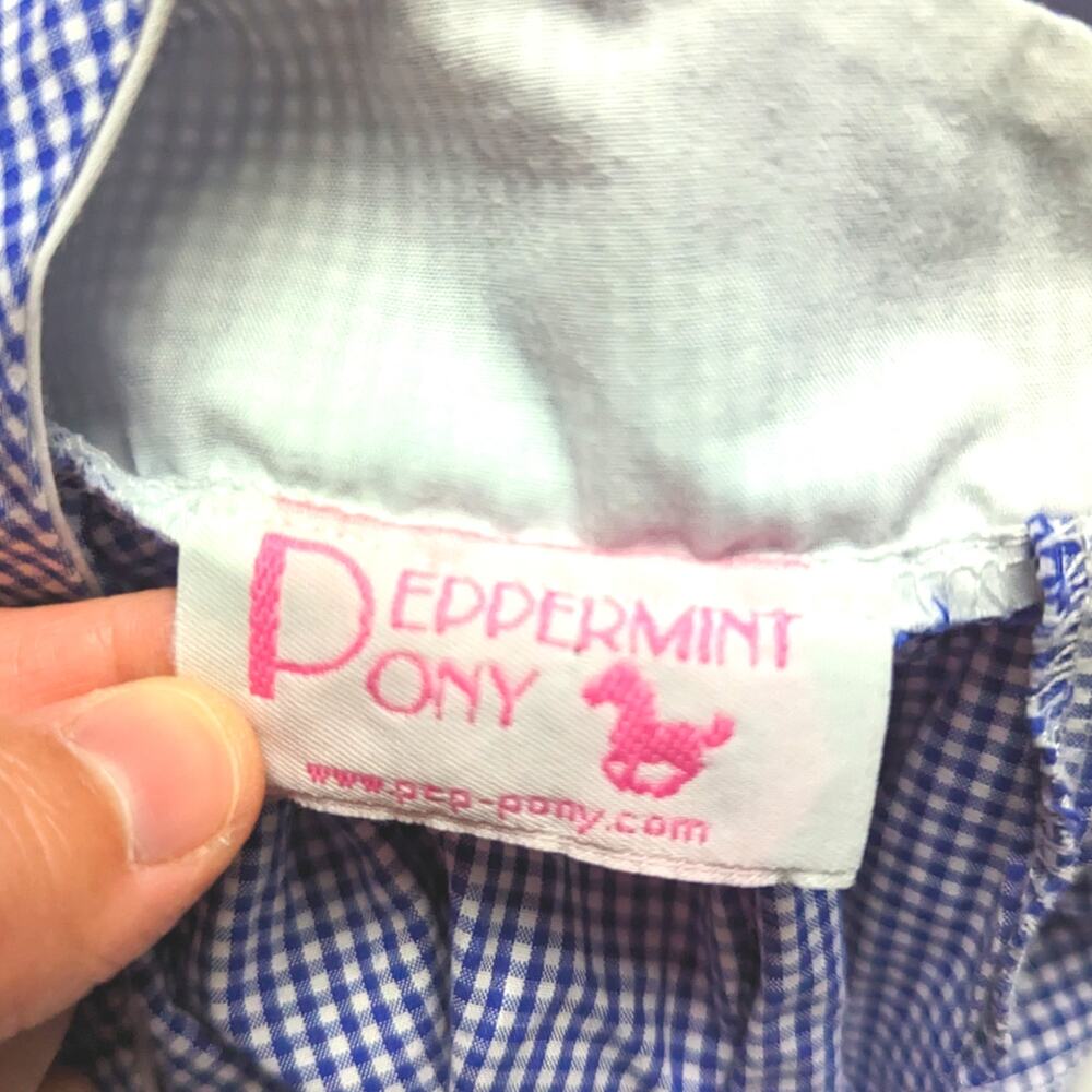 Vintage Peppermint Pony Dress Girls Size 2T Blue Gingham Strawberry Sundress - Picture 5 of 5